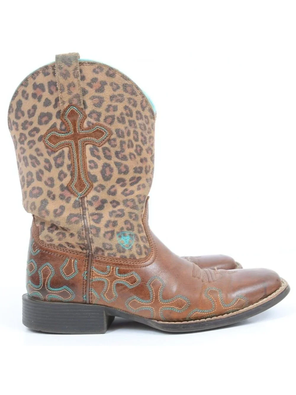 Ariat Children's Size 3 Crossroads Leopard Print Suede Leather Cowgirl Riding Bo